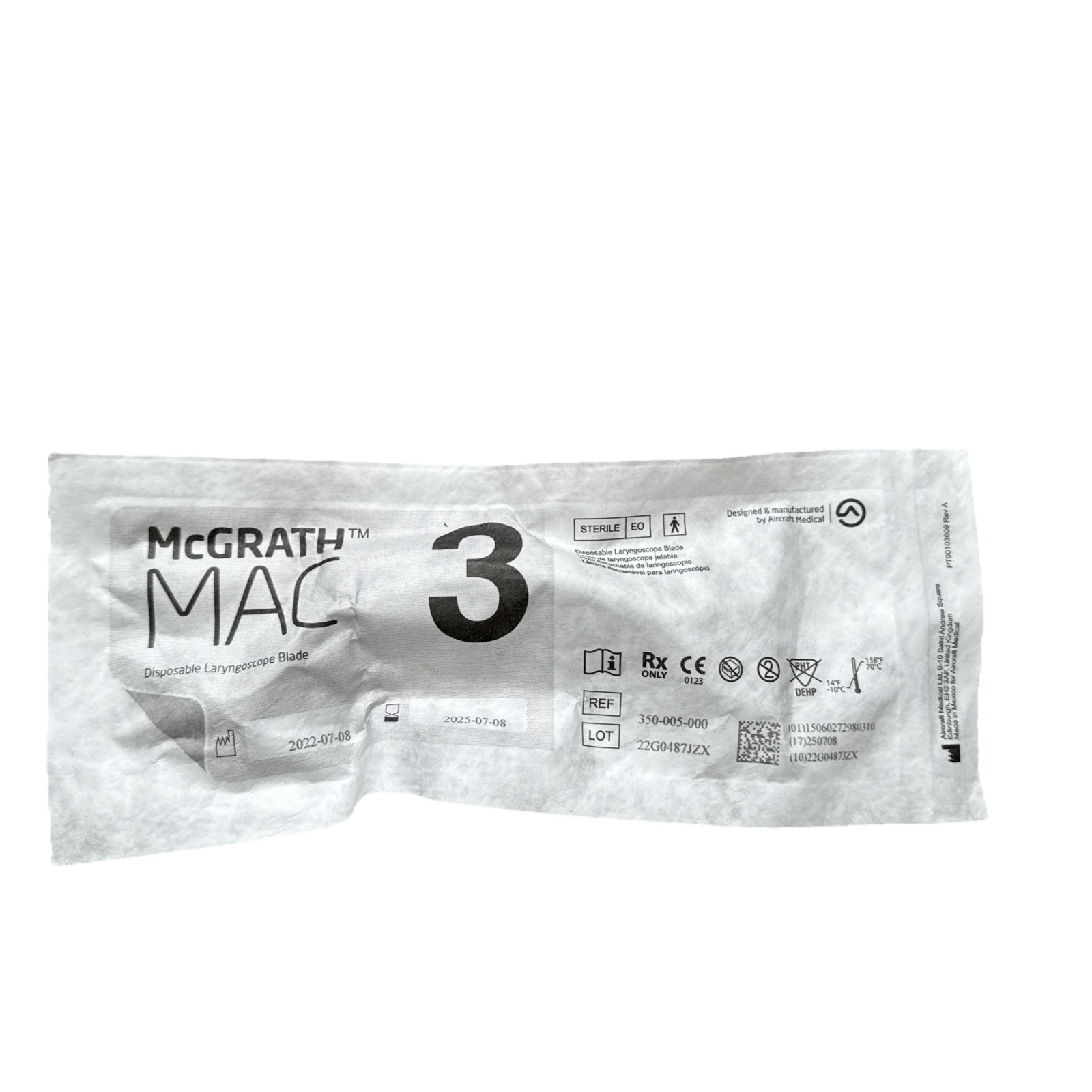 McGrath Laryngoscope MAC # 3 Disposable Blade NEW (expires 2025 JULY)