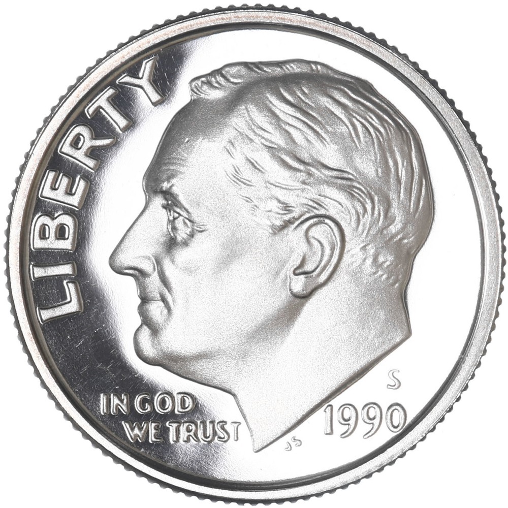 1990 S Roosevelt Dime Gem DCam Proof CN-Clad