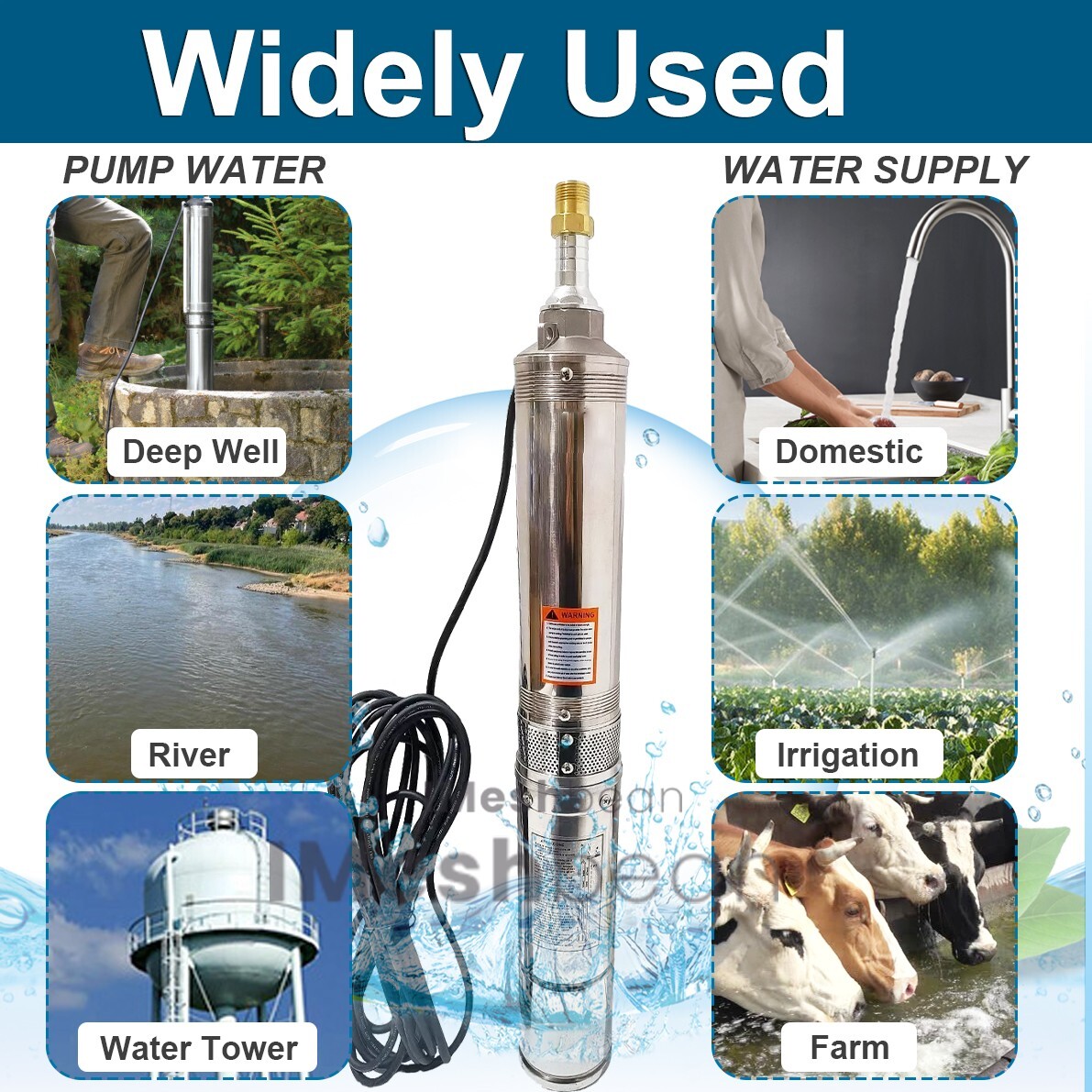 1HP 4" Deep Well Submersible Pump 220V 33GPM 257FT Max 50FT Cord Stainless Steel