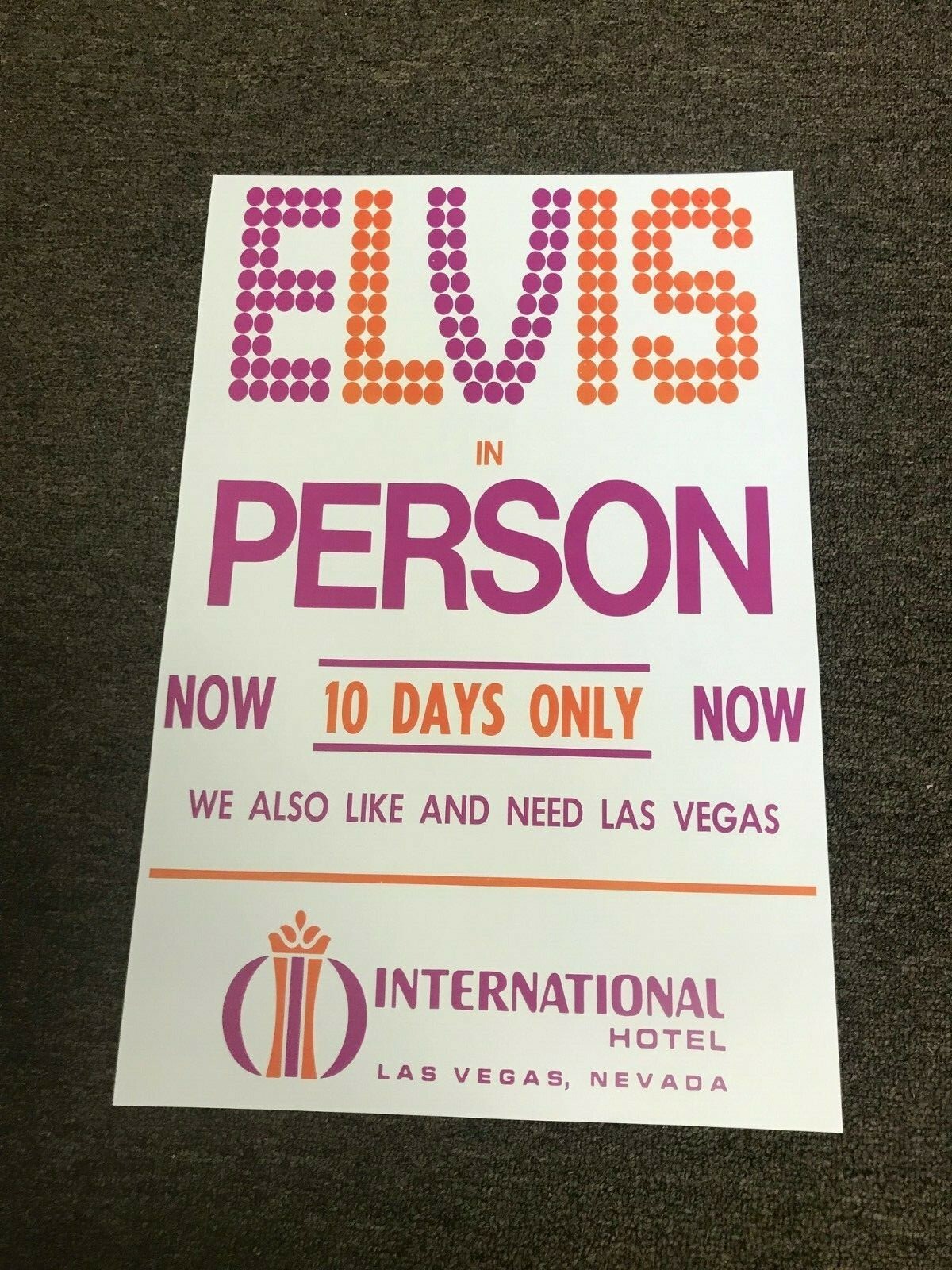 Elvis Presley in Person Las Vegas International Hotel Promo Poster 12x18