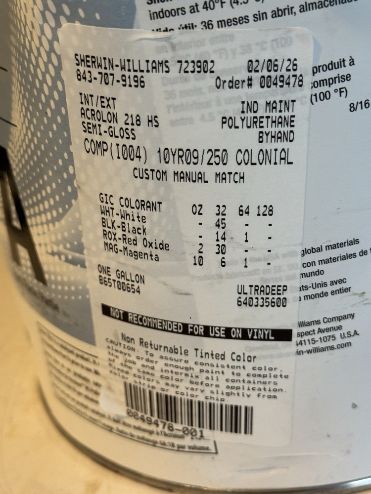 Sherwin Williams Acrolon 218 HS Polyurethane Gloss Paint Part A/ Maroon
