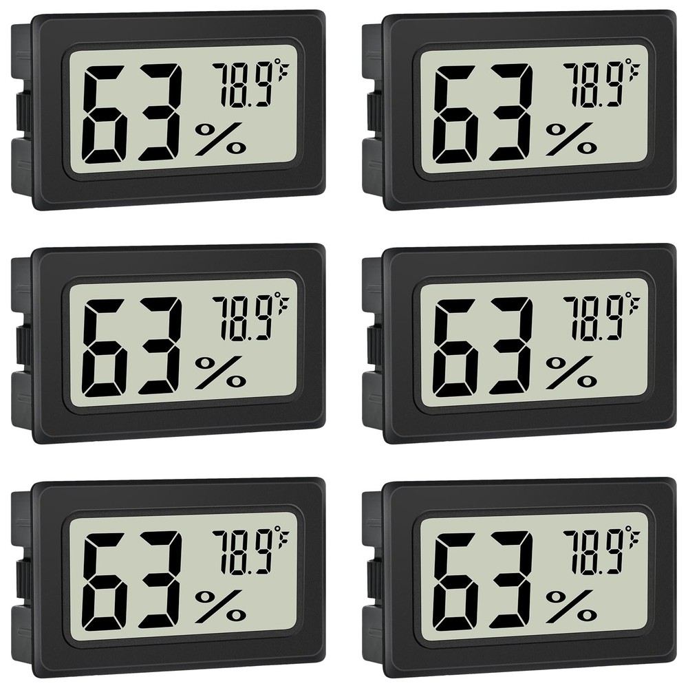 Humidity Meter Indoor Thermometer 6-Pack Mini Digital Black
