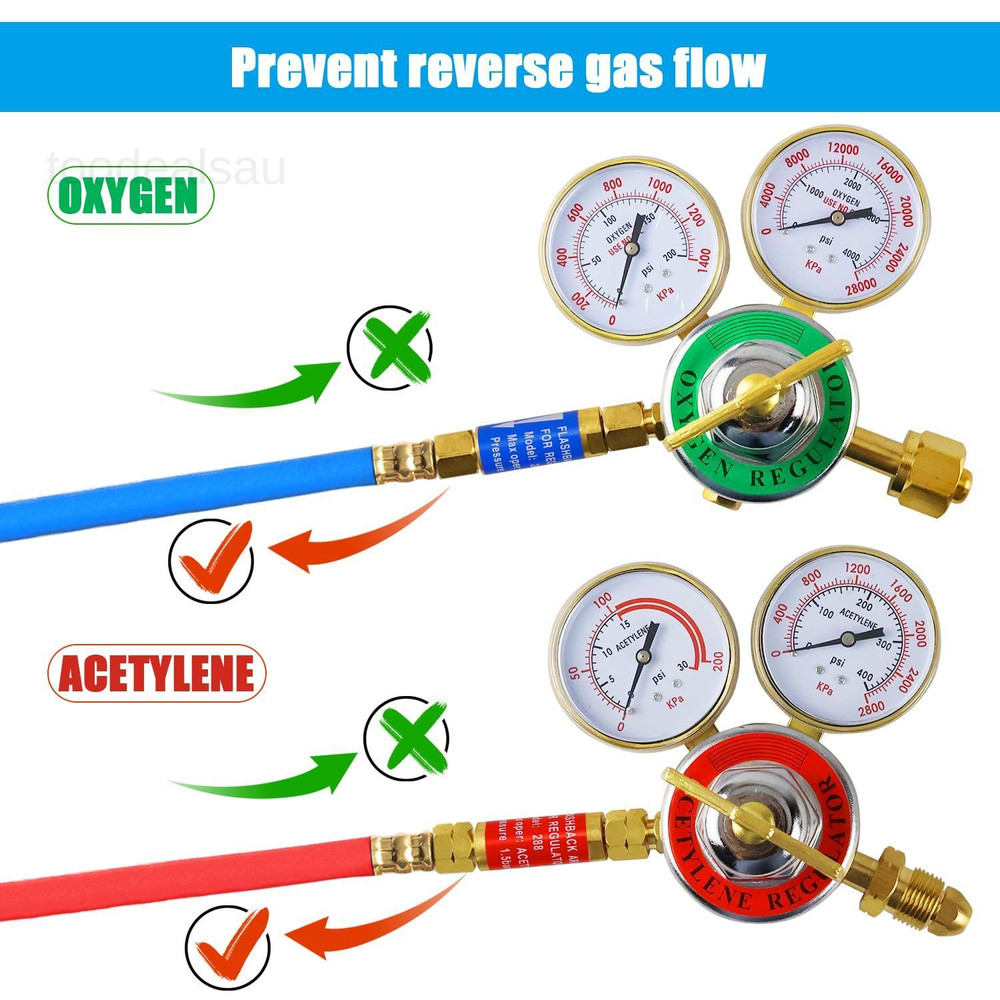 Oxygen Acetylene Flashback Arrestors Set 2-Set Regulator End 9/16-18 Threads B