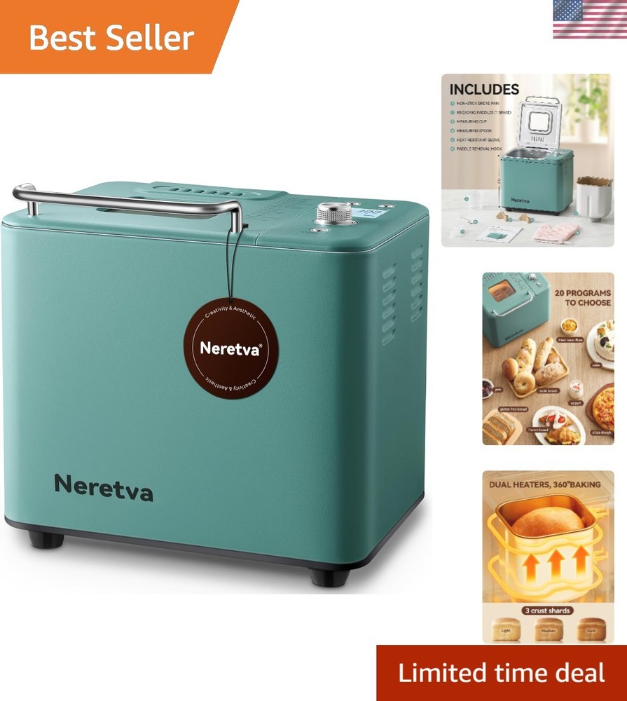 Elegant Green Bread Maker - 20 Programs with Nonstick Ceramic Pan & Easy Clean