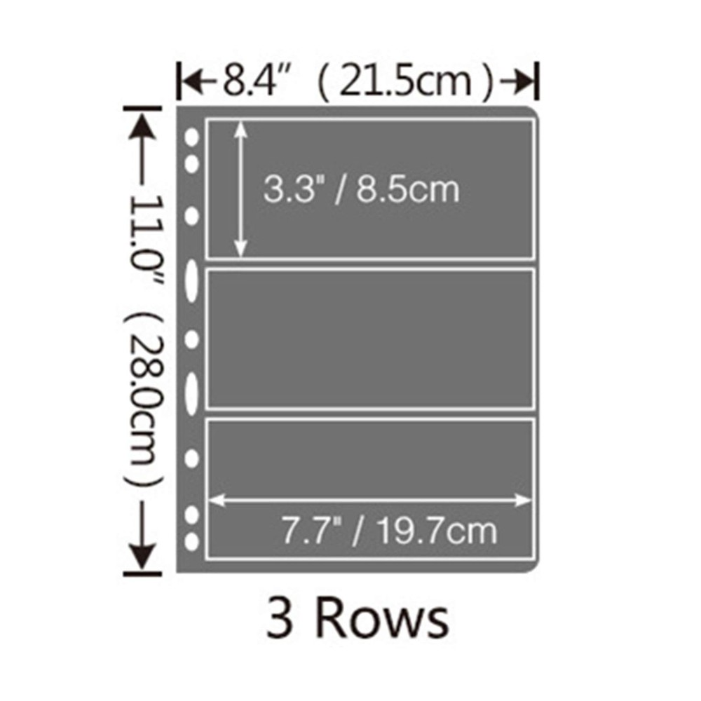 20 Sheet Stamp Pages, 3 Rows Pages for Stamp Collectors, 9-Hole Standard Page...