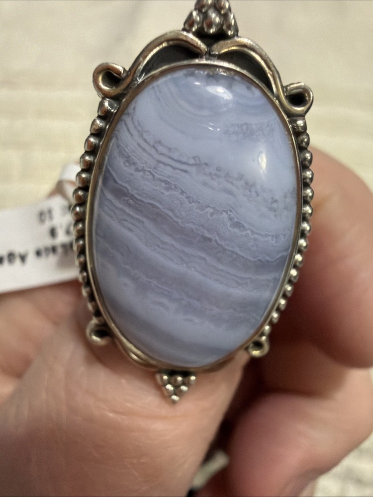 Blue Lace Agate Ring Size 10 Wt 7.9 Grams nwt