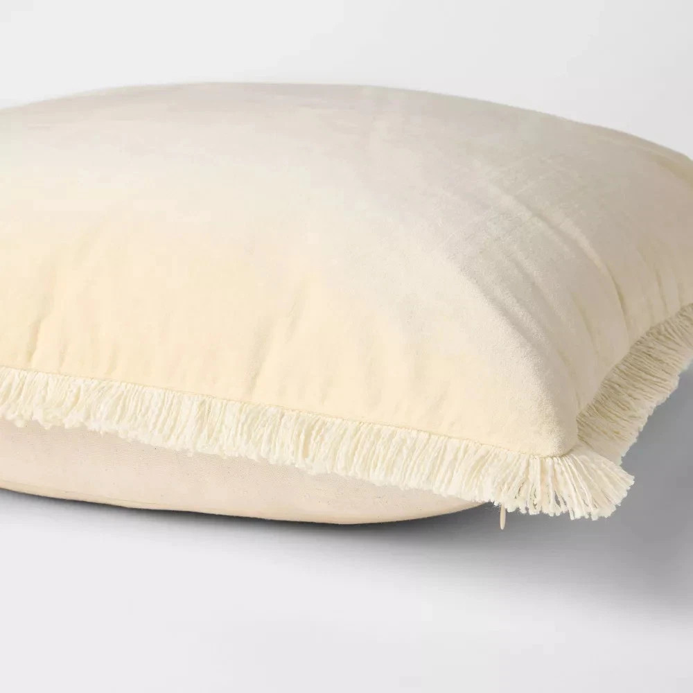 USA Oversized Square Solid Velvet Pillow w/ Fringe Yellow - Threshold Designed