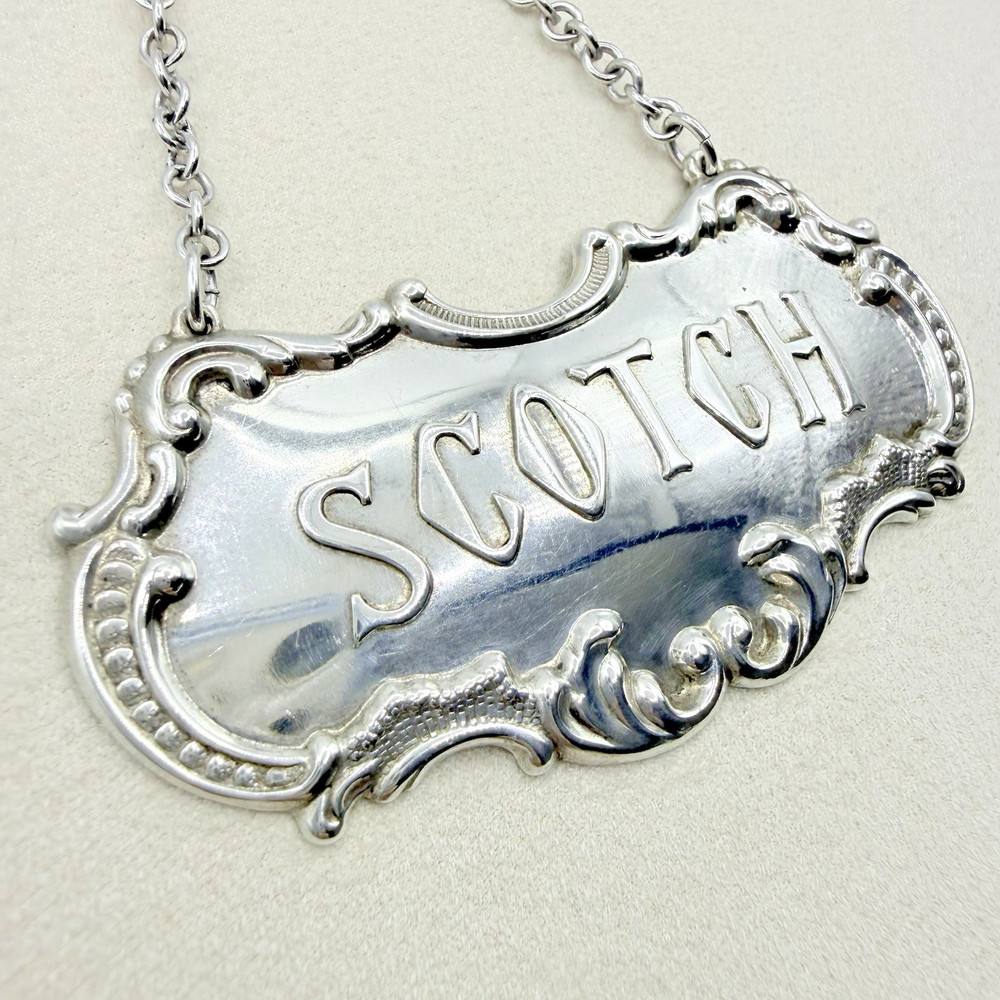 Vintage Gorham Sterling Silver Decanter Label For Scotch Hallmarked Accessory