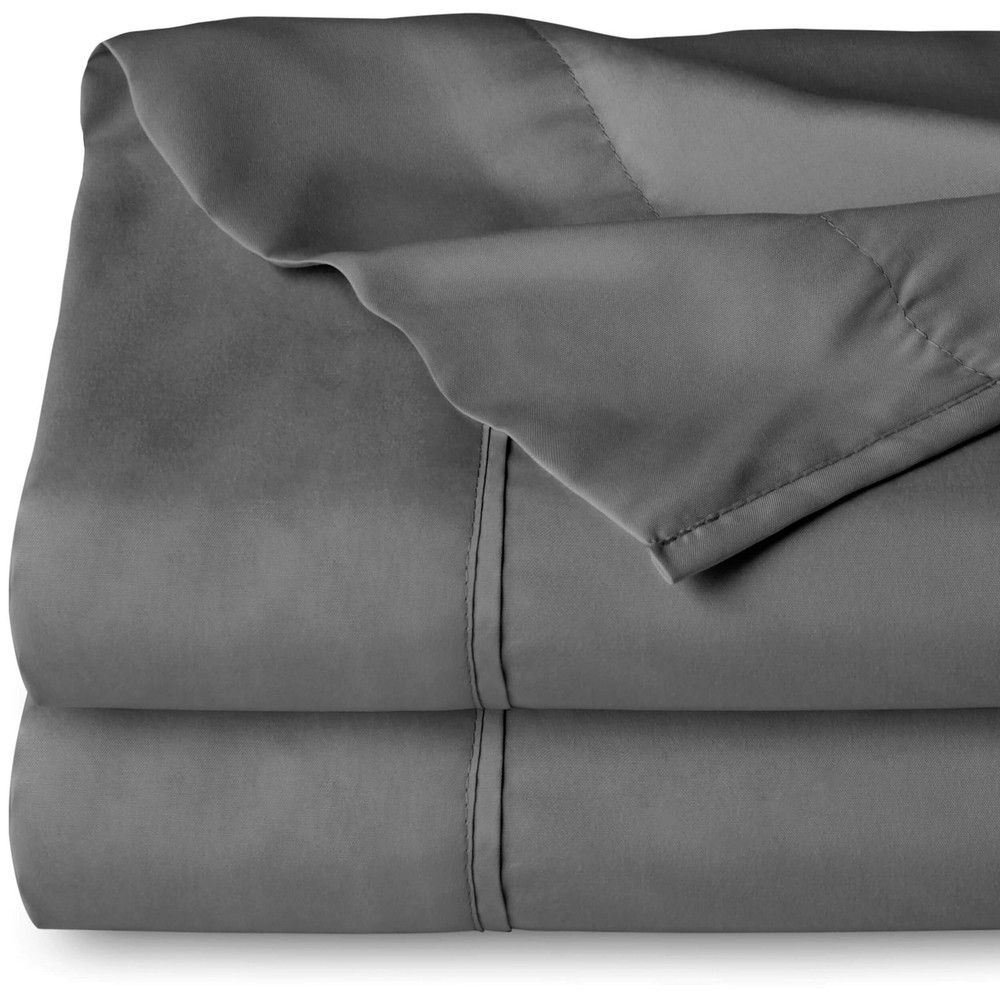 Kitchen Queen 2 Pack Grey Queen Flat Sheets Ultra Soft Microfiber 90x102