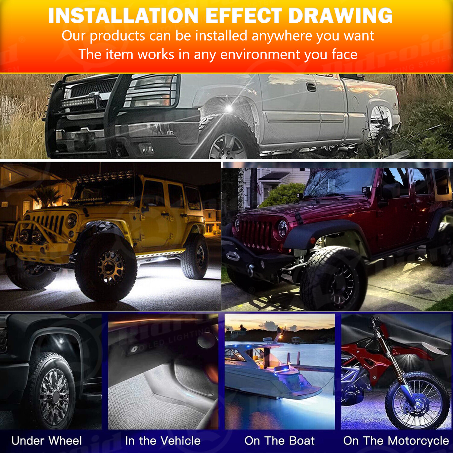 24X White LED Rock Lights Underbody Trail Rig Glow Lamp Offroad SUV Pickup Truck