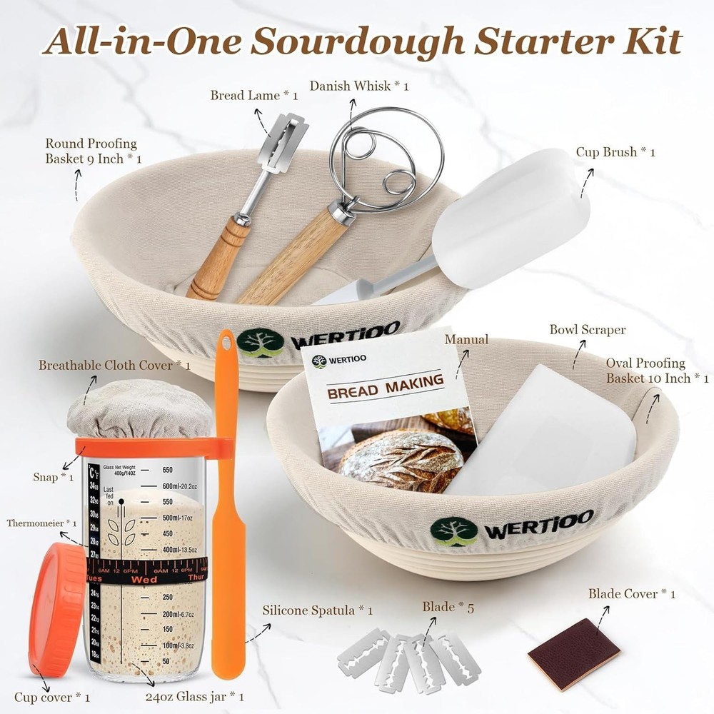 Sourdough Starter Kit Bread Baking Supplies | Proofing Basket Jar Tools Set