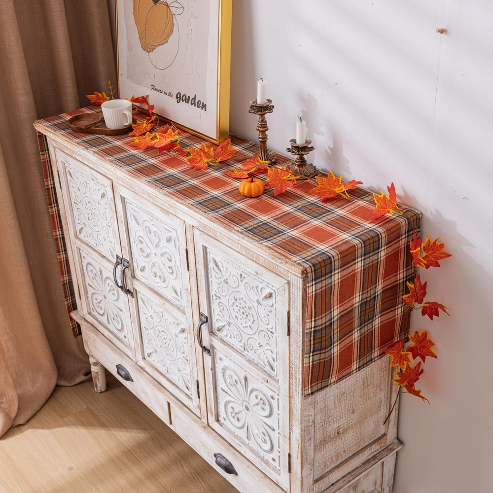 Plaid Fall Thanksgiving Table Runner Autumn Holiday Rust Orange Table Runners 7