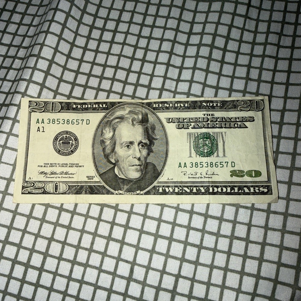 Error Miscut Misaligned Misprint US $20 Twenty Dollar Bill Banknote 1996