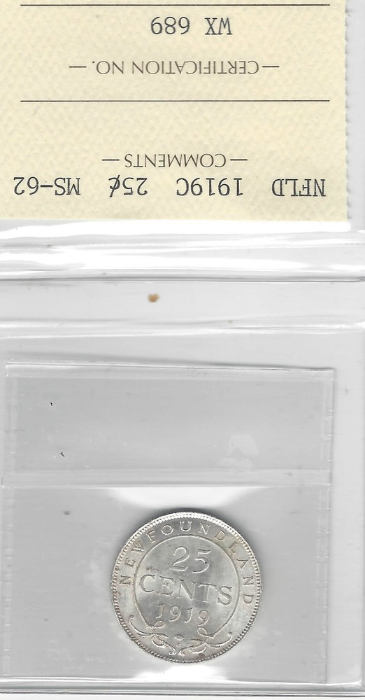 1919c ICCS Graded, Newfoundland Twenty-five Cent, **MS-62**