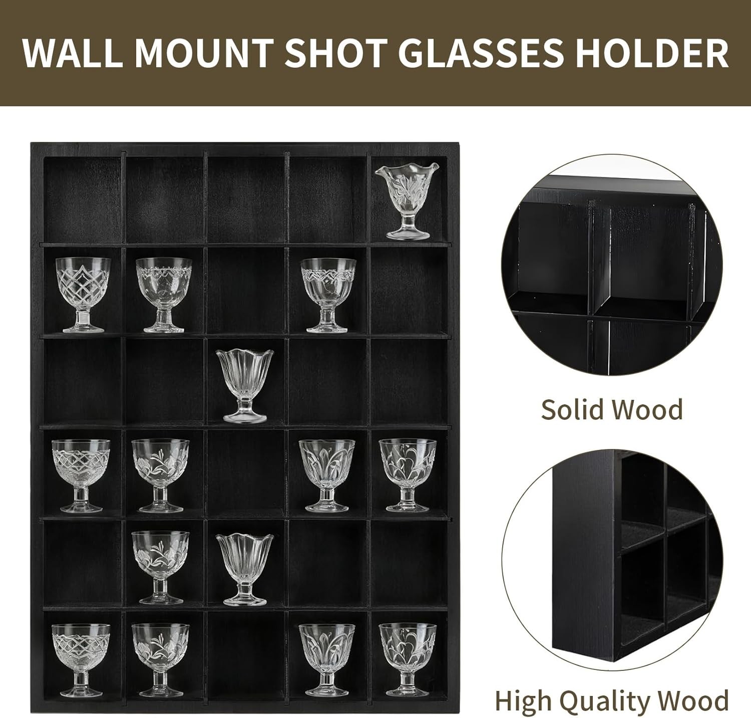 2-Pack Wall Mount Display Case, 30-Slot Shadow Box for Shot Glasses & Bar Decor