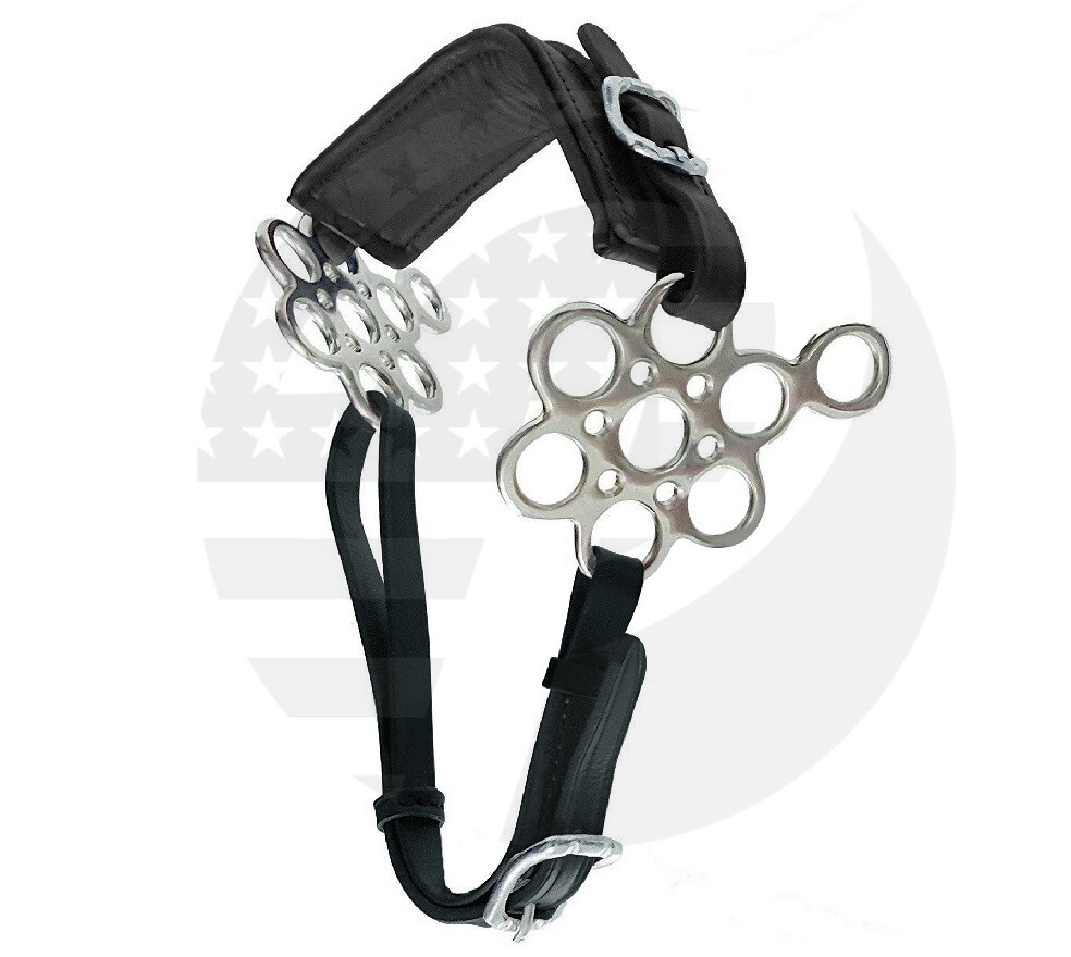 Hackamore Bitless Horse Bit English Western Adjustable Leather (BLACK)