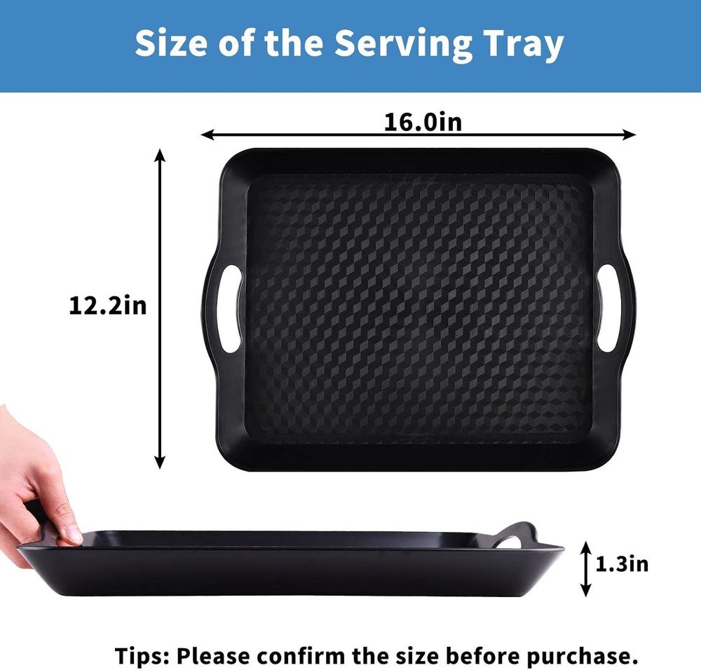 Plastic Tray with Handles, 2 Pack Multi-Purpose Rectangular Large, Black-a