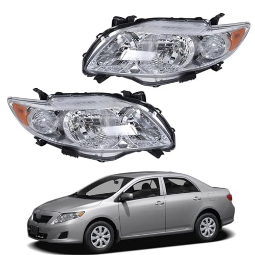 Headlights Assembly Silver Headlamp Replacement for 2009-2010 Corolla Driver