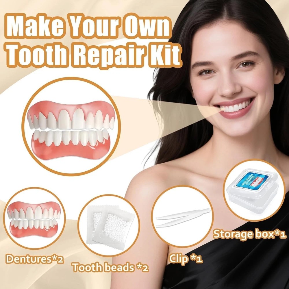 Moldable False Teeth Dentures Set Upper Lower Silicone Instant Smile Fix-M