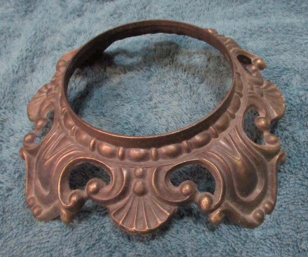 6⅝" Round Ornate Victorian or Rococo Style BRASS LAMP BASE w Scrollwork & Shell