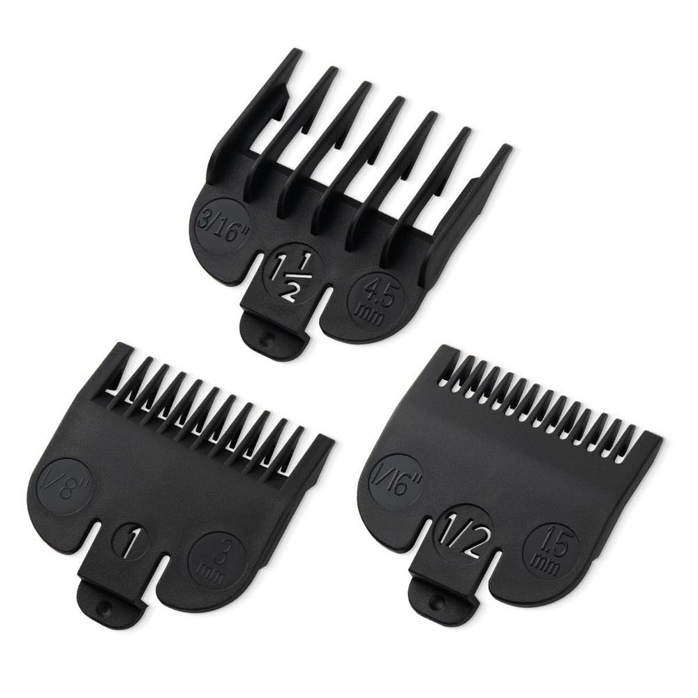 Clipper Guards Set Compatible with Most Wahl Clippers, 3PCS, Black