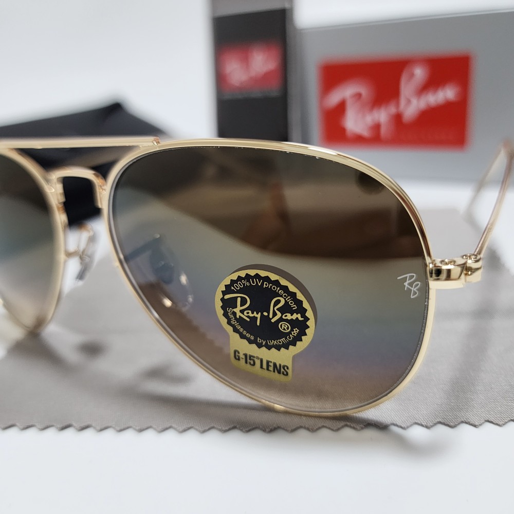 New Ray-Ban RB3025 Aviator Sunglasses Gold Frame Glass Gradient Brown Lens 58mm！