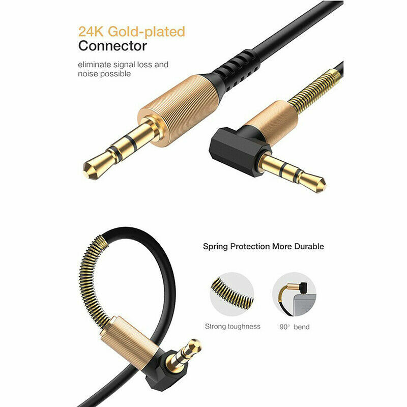 3.5mm Male to Male AUX Cable Cord L-Shaped Right Angle Car Audio Headphone Jack