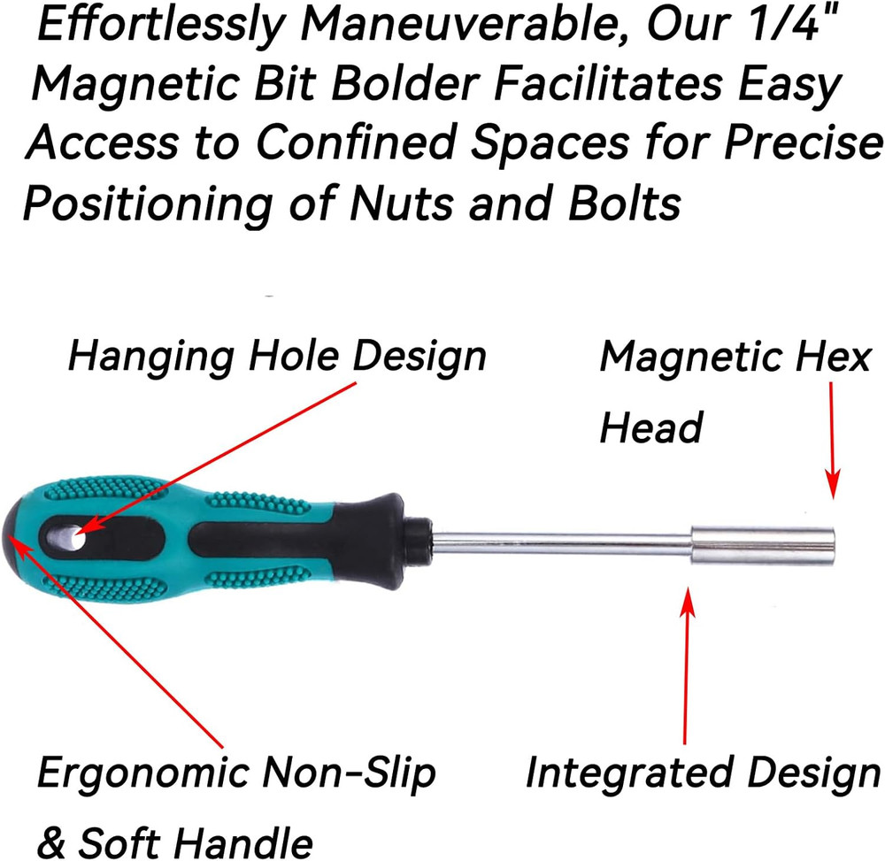 Bit Driver Handle,2 Pieces 1/4 Inch Bit Driver Magnetic Screwdriver Bit Driver,6