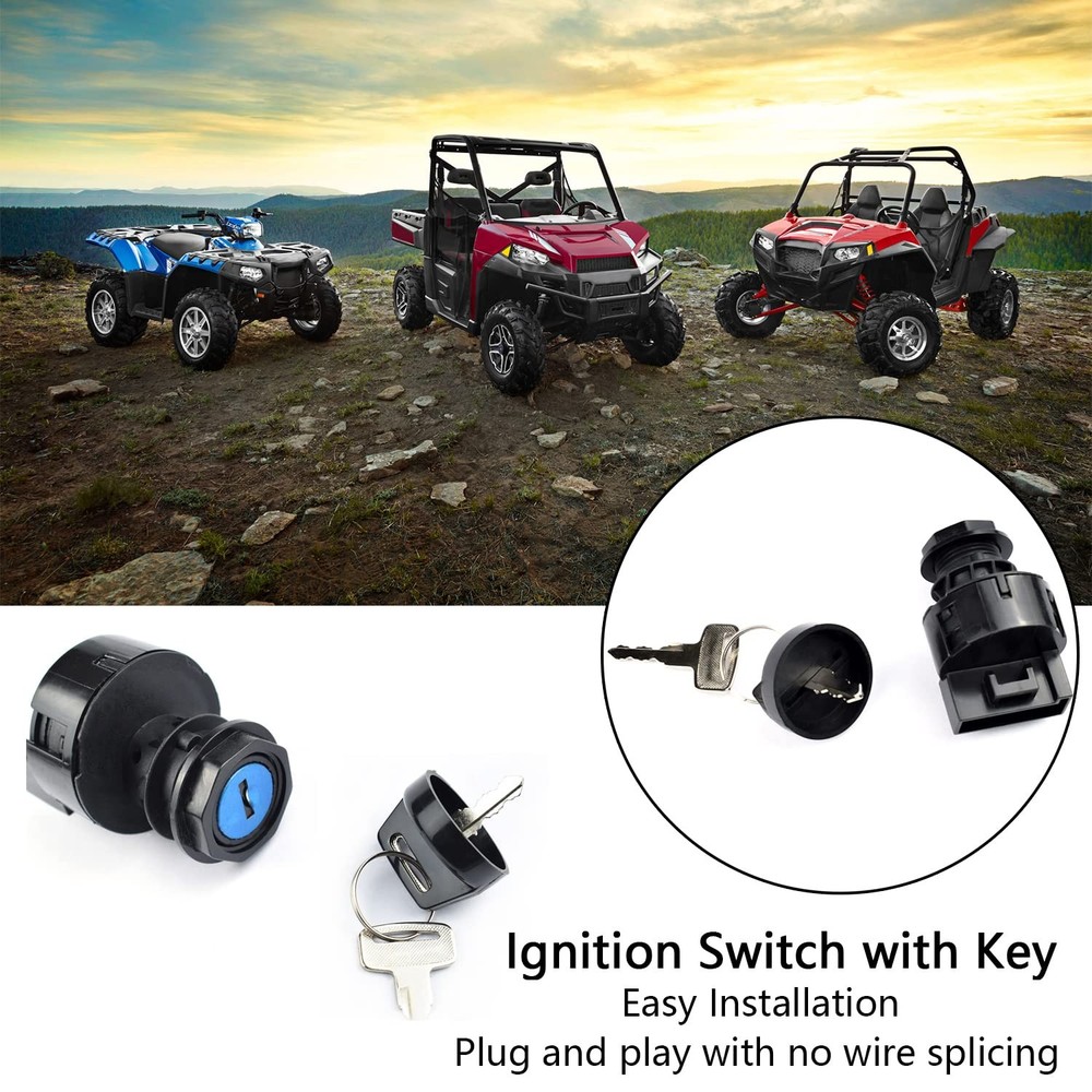 Ignition Switch with Key 3 Position Off/On/Start Compatible Black