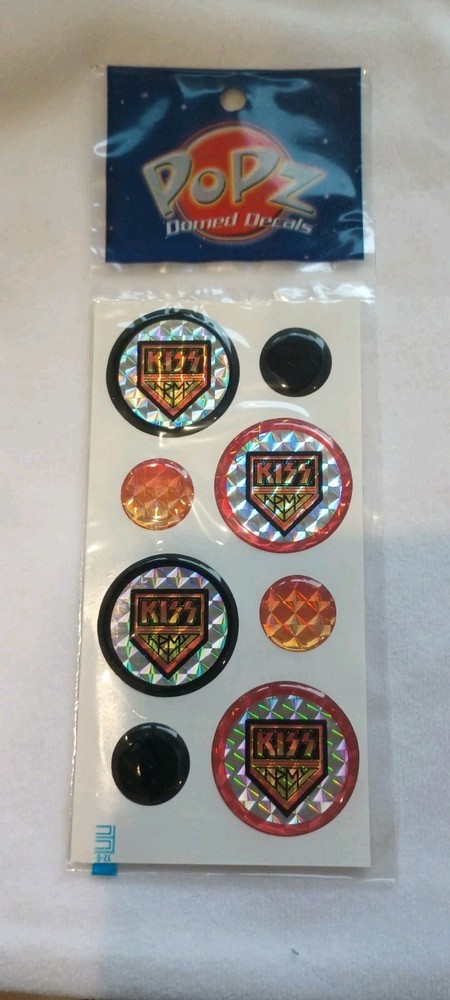 KISS Popz Domed Decals 4 KISS and 4 Blank  .75 to 1.5  Inches Sticker Set