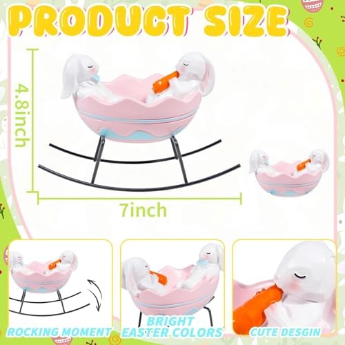 Bunny Figurines Easter Candy Dish Rocking Egg Cradle Rabbit Statue for Spring