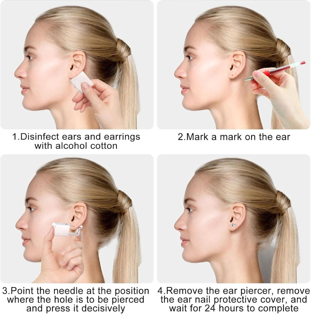 Ear Piercing Gun Kit - 6Pcs Disposable Ear Piercing Kit Including 2Pcs Self Ear
