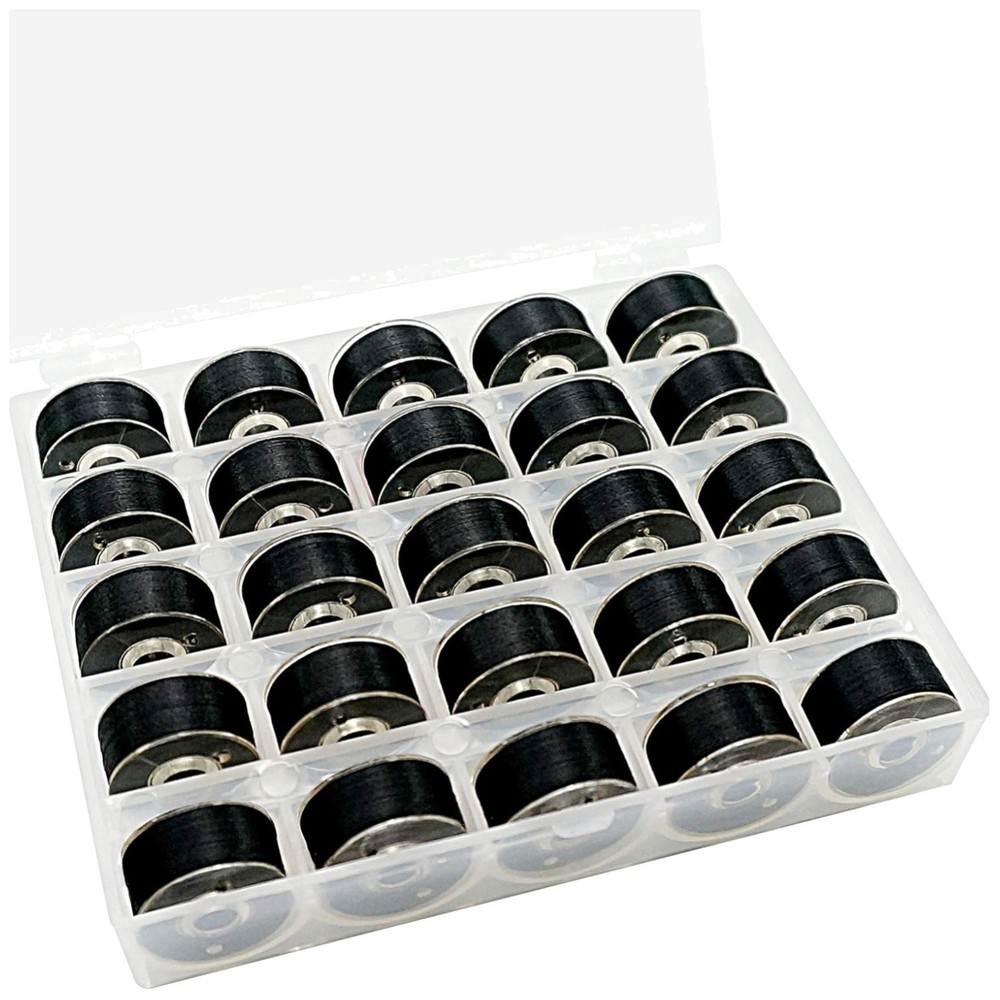 Polyester Embroidery Bobbins in Black 60wt (25 Pack)