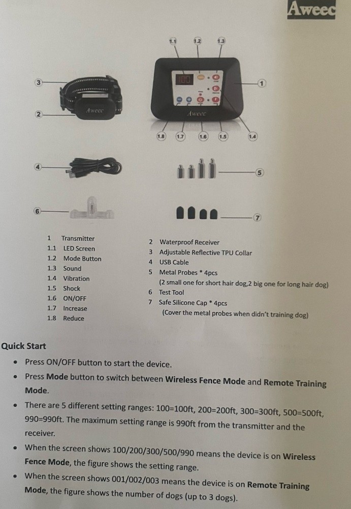Wireless Dog Fence Remote Training Collar