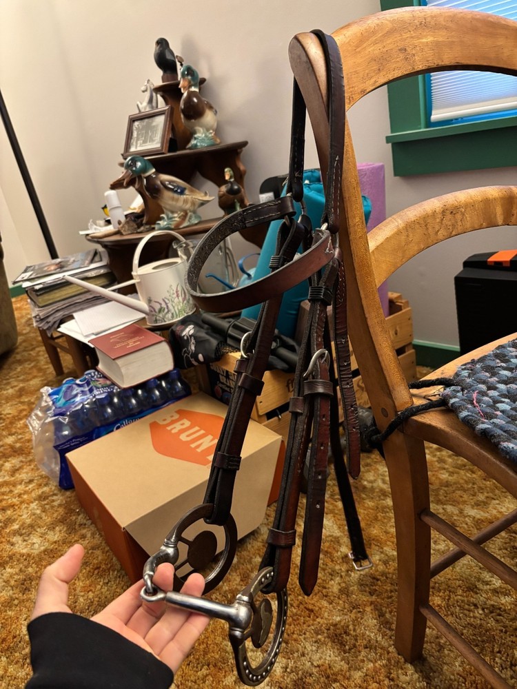 Leather Western Headstall with Snaffle Bit Large Horse Sized