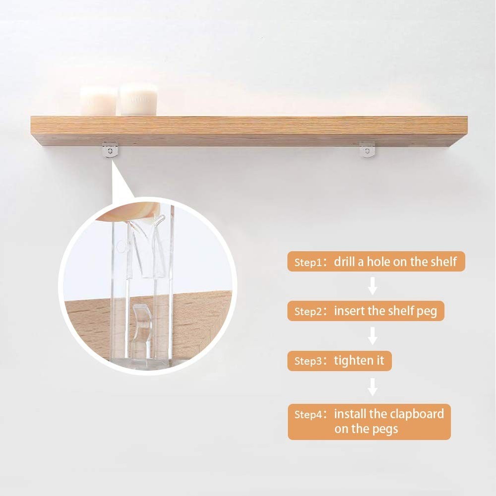 30 Pack Shelf Support Peg, Clear Plastic Cabinet Shelf Pins, Self-Locking Bra...