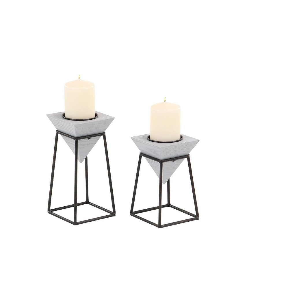 UMA Decor 2 Modern Candle Holder Set - Gray & Black
