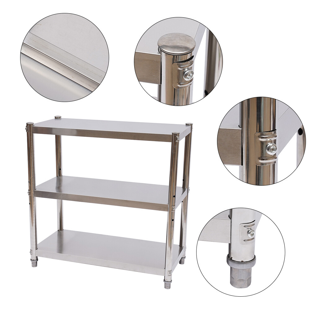 3 Layer Kitchen Storage Organizer Stand Stainless Shelves Unit Metal Shelf Rack