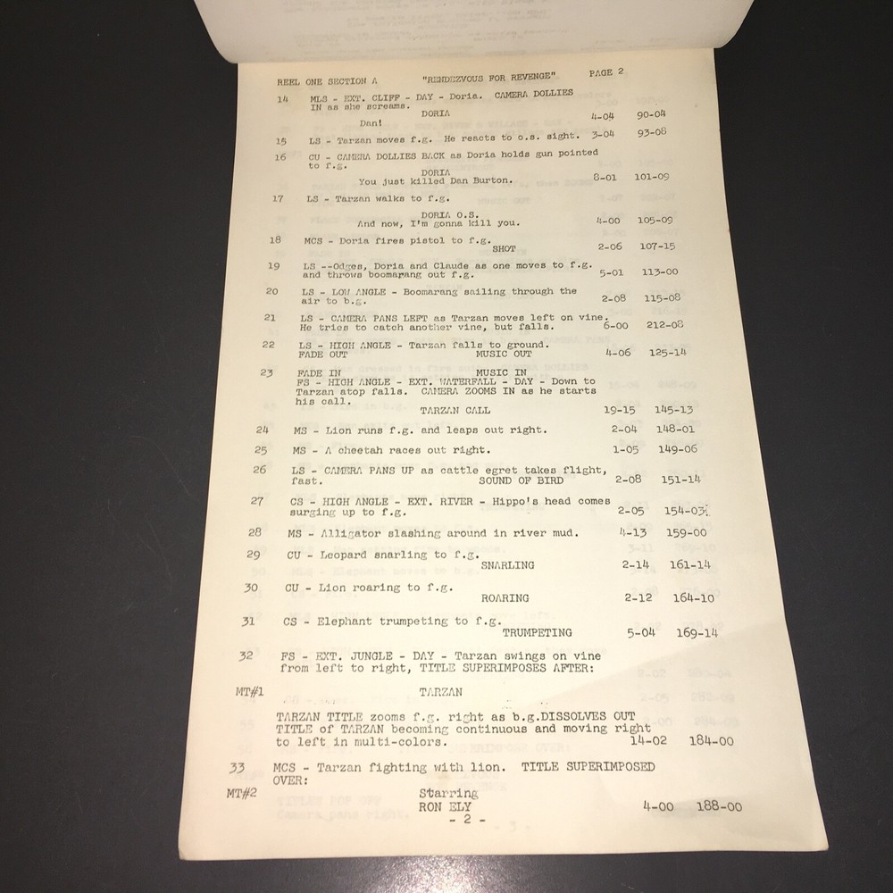 TARZAN (3/22/68) Ron Ely "REDEZVOUS FOR REVENGE" Scarce TV Continuity Script+COA
