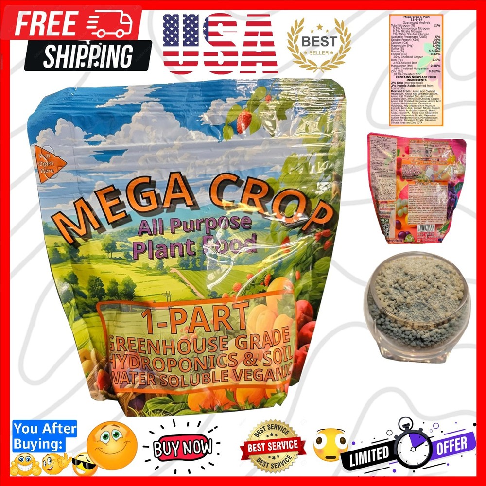 Mega Crop 1-Part Complete Base Nutrient - Hydroponic and Soil Fertilizer for ...
