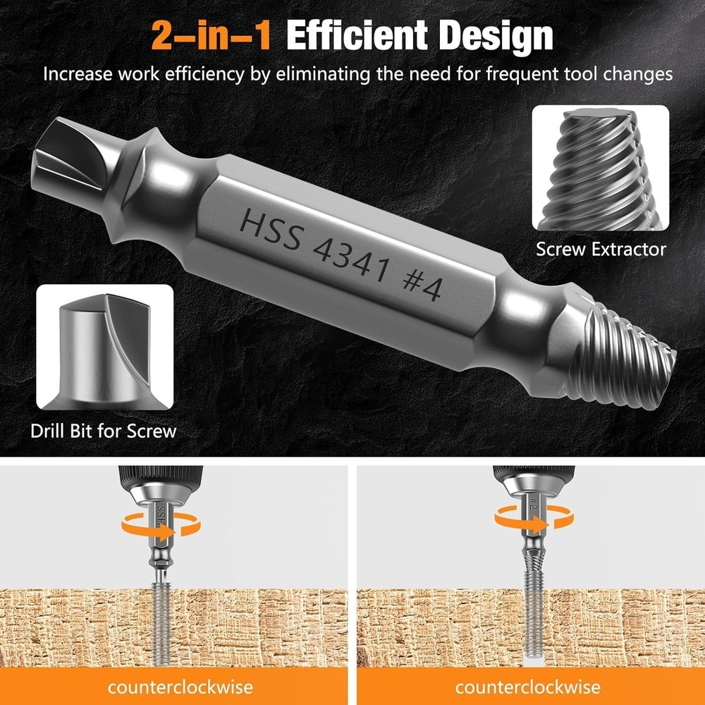 6-Piece Durable Screw Extractor Kit – Easy Out Stripped Screws Remover Tools