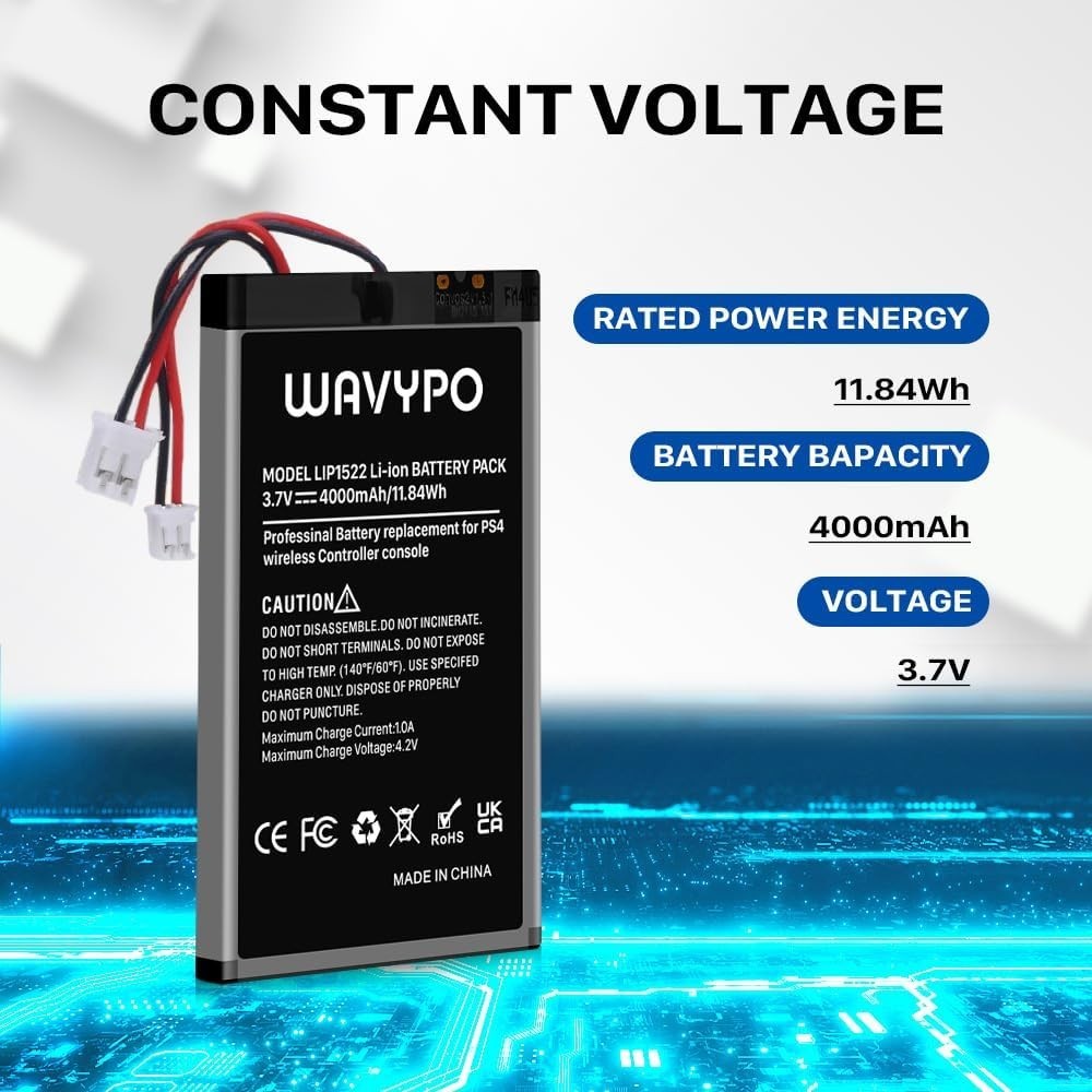WAVYPO 4000mAh PS4 Controller Battery Replacement for PS4 PS4 Pro Dualshock 4 (2