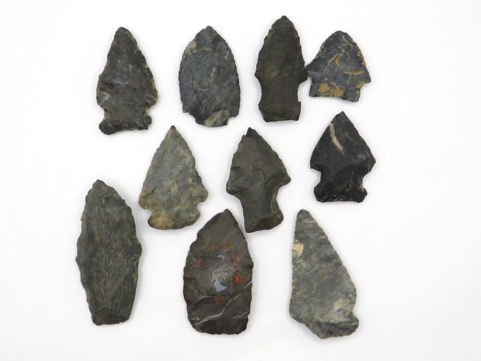 10pc LOT of NOTCHED INDIAN ARROWHEAD - AUTHENTIC w GREAT COLORS**