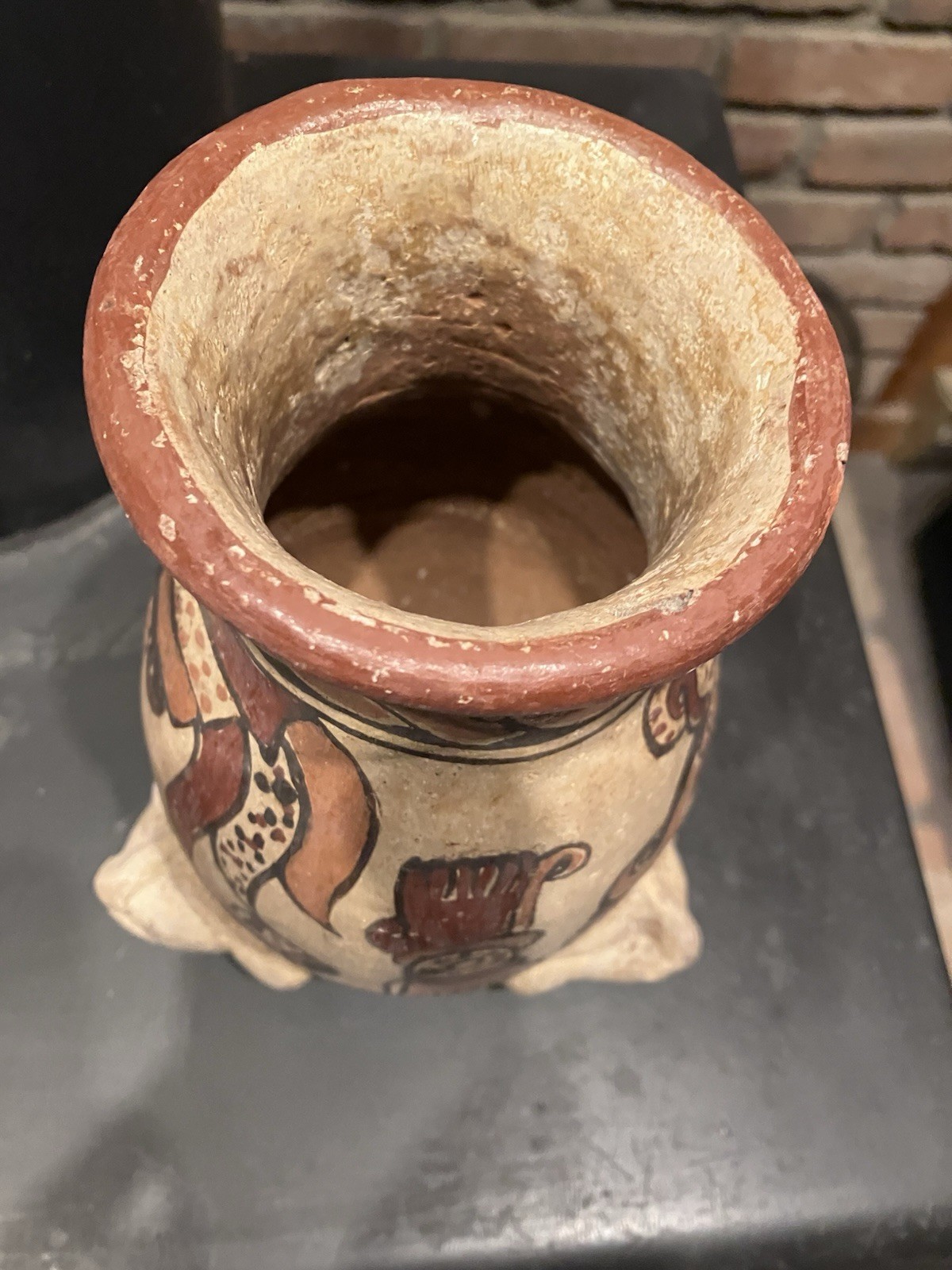 Ancient Pre Columbian Mayan Tripod Pottery Vessel 3 Faced