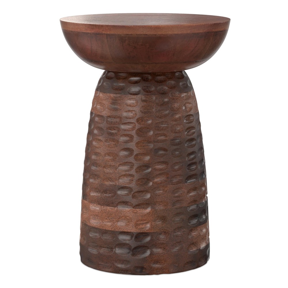 Boyd End Table - 13" Wide x 18" High Solid Mango Wood Round Accent Table in W...