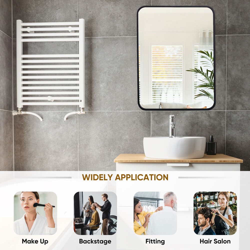 30in Black Metal Frame Wall Mirror for Bathroom Rectangular Vanity Mirror Decor