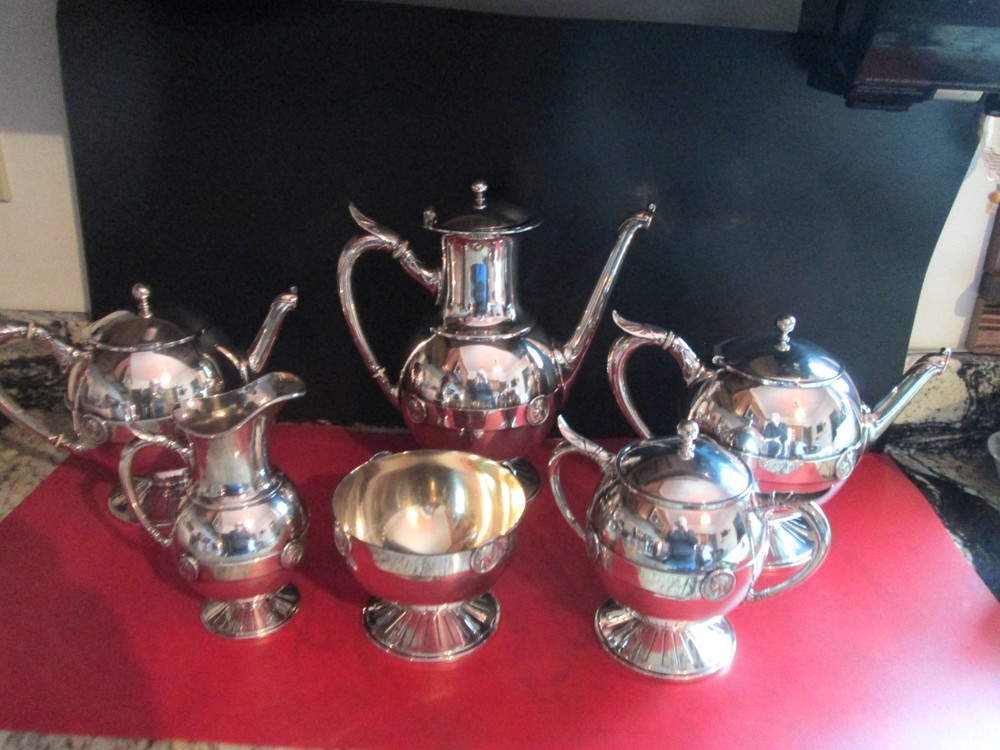 Rare Antique  S.P. - MEDALLION Pattern - GORHAM - 6 pc COFFEE / TEA SET - MINT