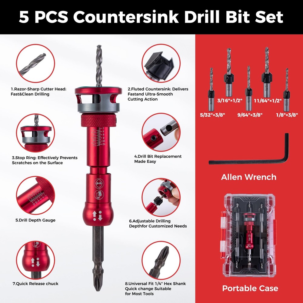 MDBTTOOLS HSS Countersink Drill Bit Set 8PCS - 82 -PRO