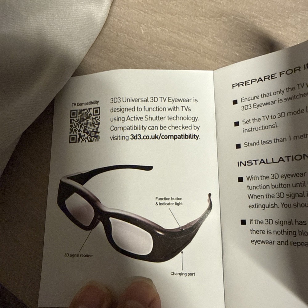 3D Glasses Panasonic Compatible RF 1 Pair 3D TV Eyewear Active Shutter 3D3 A1112