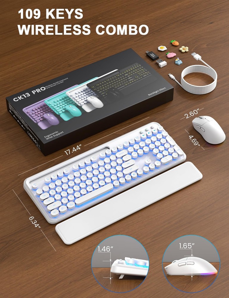 Wireless Keyboard and Mouse Combo Backlit Typewriter Keyboard with Magnetic ...